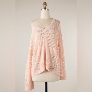 Blush Pink Star Open-Knit V-Neck Sweater